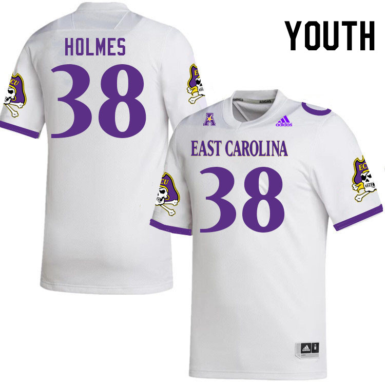 Youth #38 Noah Holmes ECU Pirates College Football Jerseys Stitched-White